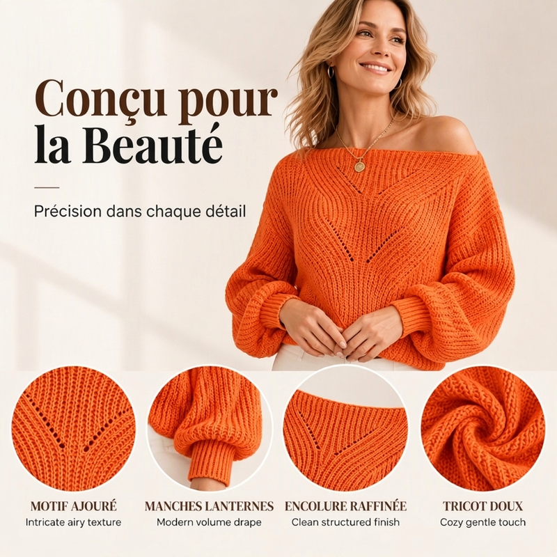 👜 -50 % sur toute la mode femme ! ✨Pull en maille épaules dénudées ajouré pour femme