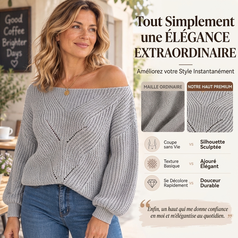 👜 -50 % sur toute la mode femme ! ✨Pull en maille épaules dénudées ajouré pour femme