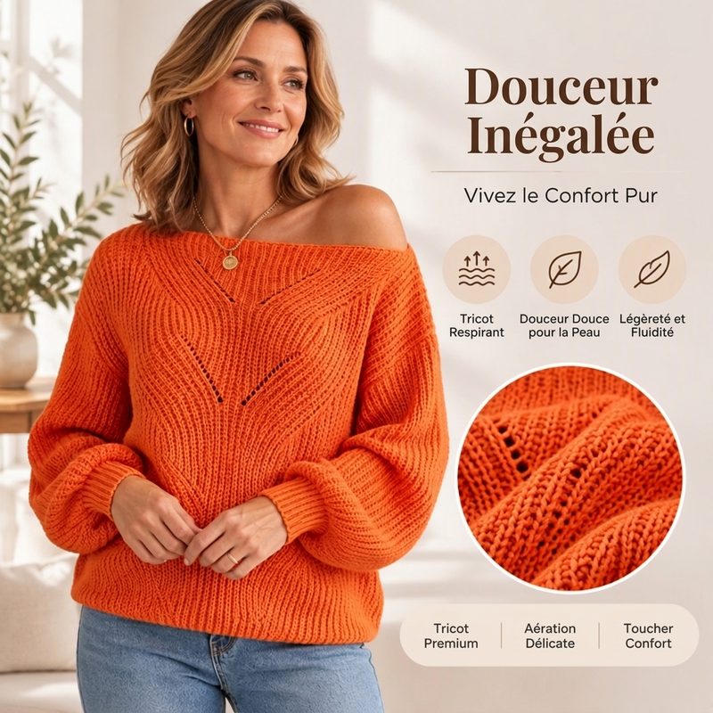 👜 -50 % sur toute la mode femme ! ✨Pull en maille épaules dénudées ajouré pour femme
