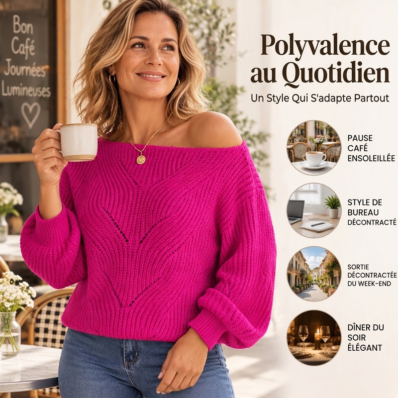 👜 -50 % sur toute la mode femme ! ✨Pull en maille épaules dénudées ajouré pour femme