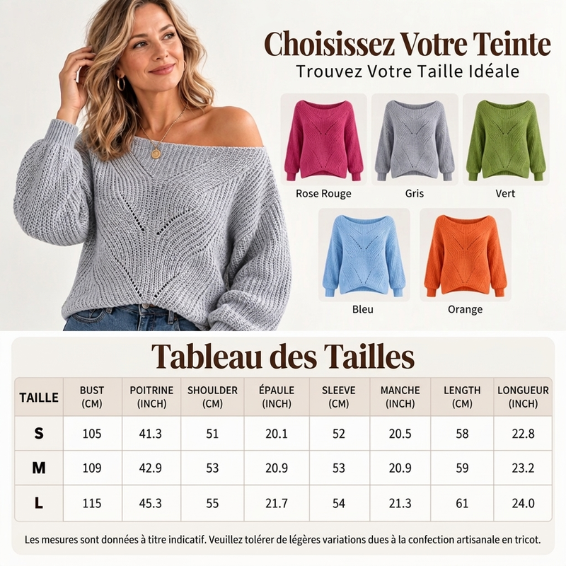 👜 -50 % sur toute la mode femme ! ✨Pull en maille épaules dénudées ajouré pour femme