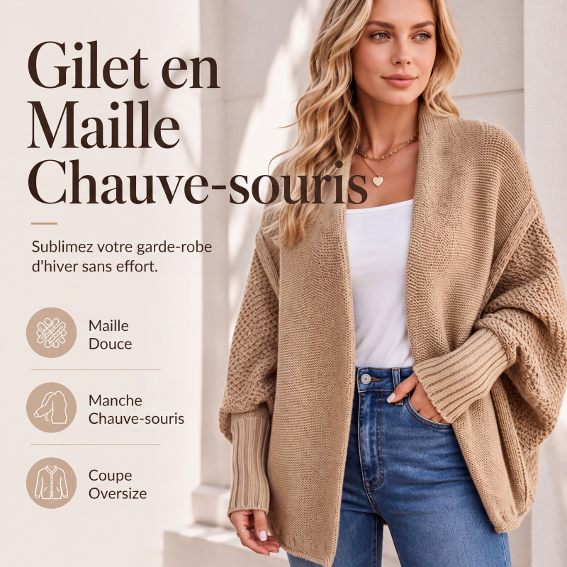💖Soldes ! Prix cassés💖Cardigan en maille épaisse à manches chauve-souris pour femme