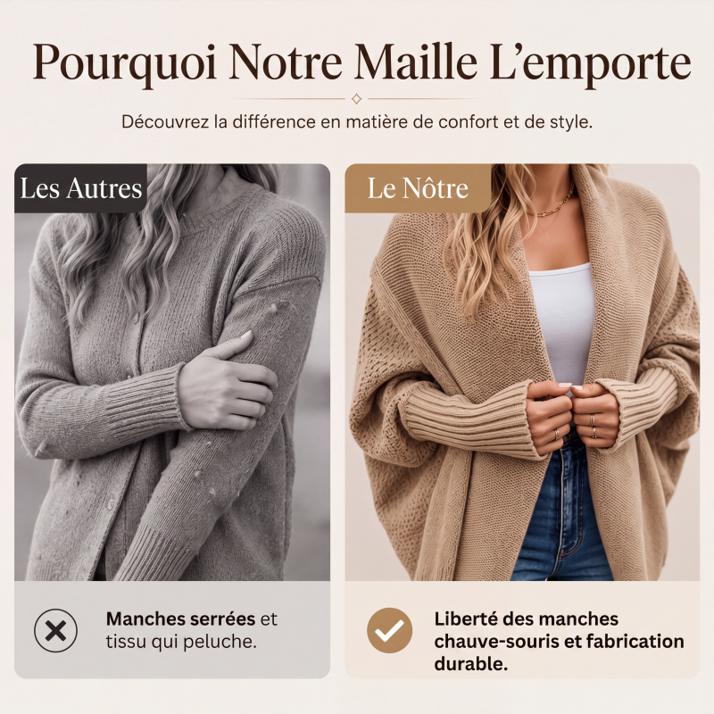 💖Soldes ! Prix cassés💖Cardigan en maille épaisse à manches chauve-souris pour femme