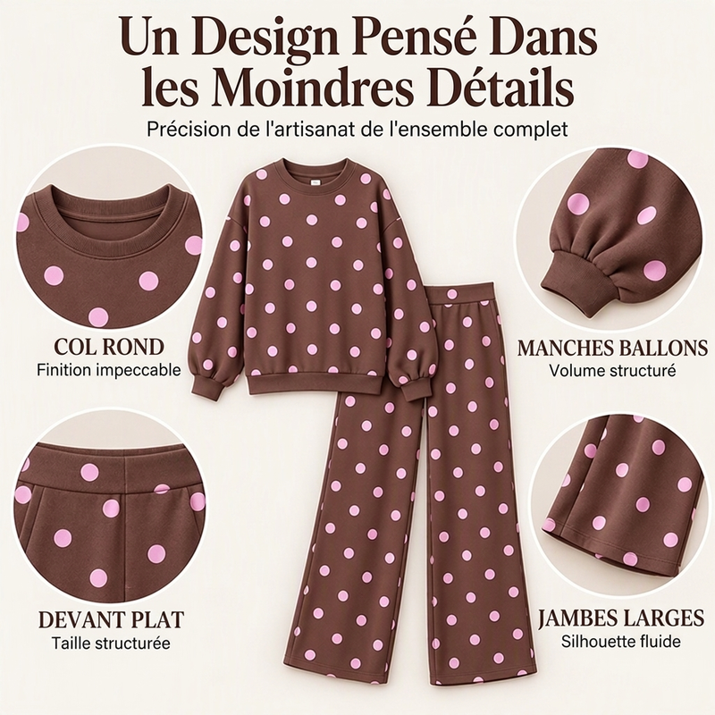 💖Soldes ! Prix cassés💖Ensemble Femme Top à Pois et Pantalon à Jambes Larges