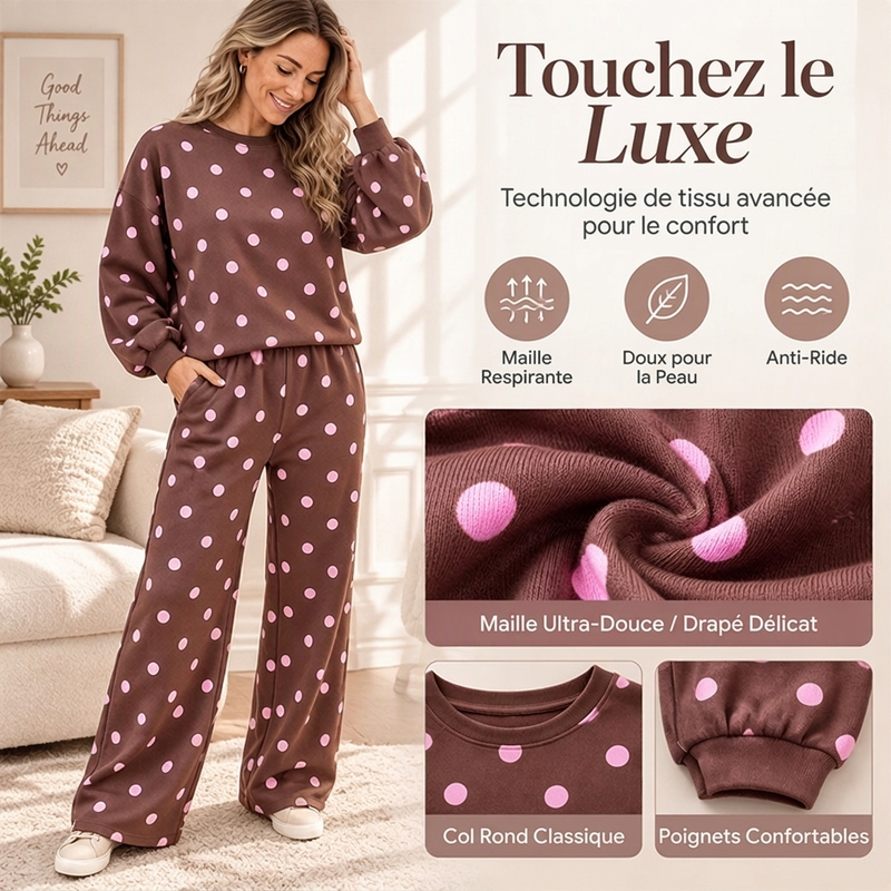 💖Soldes ! Prix cassés💖Ensemble Femme Top à Pois et Pantalon à Jambes Larges
