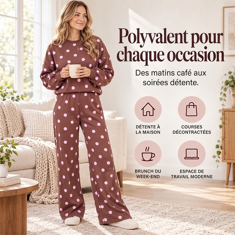 💖Soldes ! Prix cassés💖Ensemble Femme Top à Pois et Pantalon à Jambes Larges