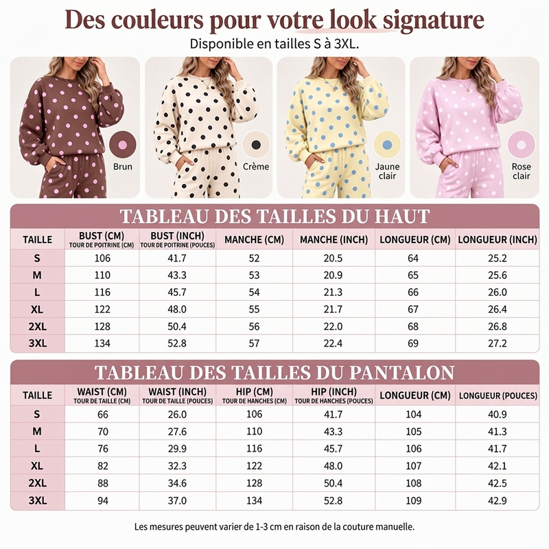 💖Soldes ! Prix cassés💖Ensemble Femme Top à Pois et Pantalon à Jambes Larges