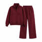 Ensemble pantalon deux pièces décontracté, couleur unie, haut à col rabattu zippé et pantalon long tenue pour l'automne et l'hiver
