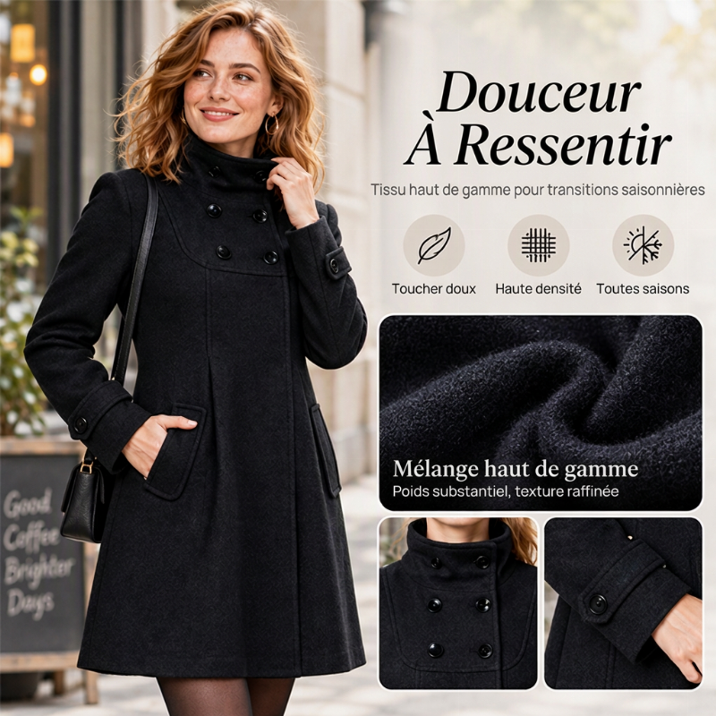 💖Soldes ! Prix cassés💖Manteau Femme Mi-Long Décontracté à Double Boutonnage