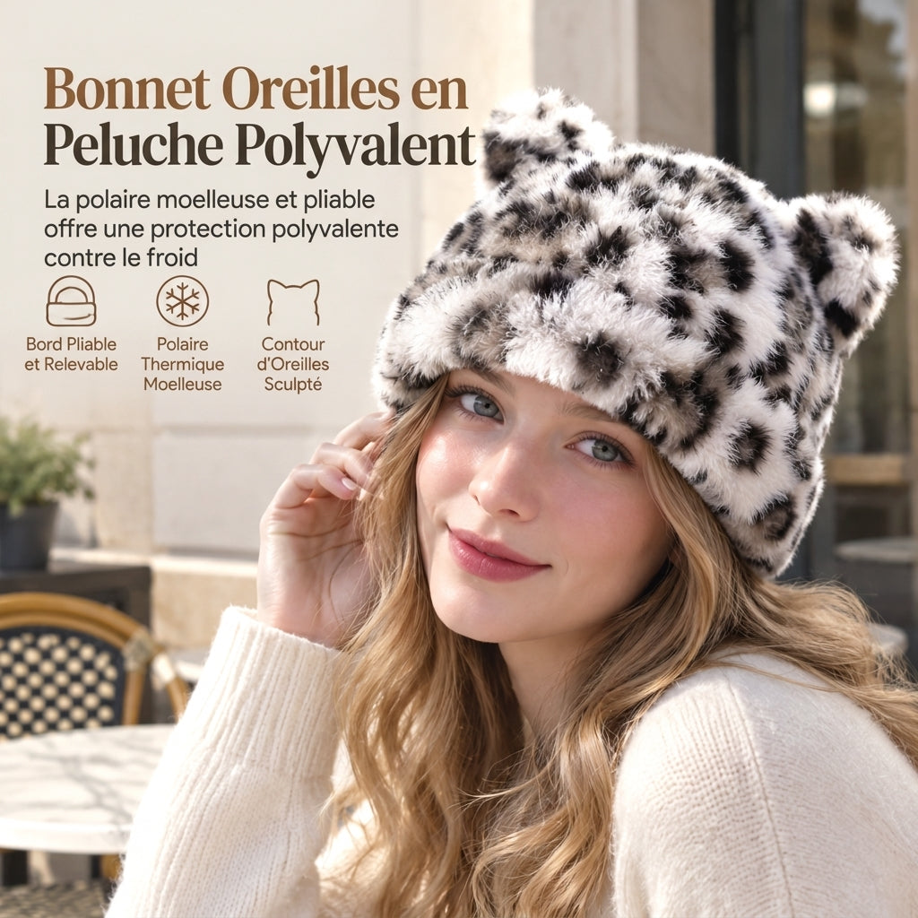 Bonnet d'hiver en fausse fourrure de vison pelucheuse pour femme avec oreilles d'ourson mignonnes - Bonnet chaud pour temps froid