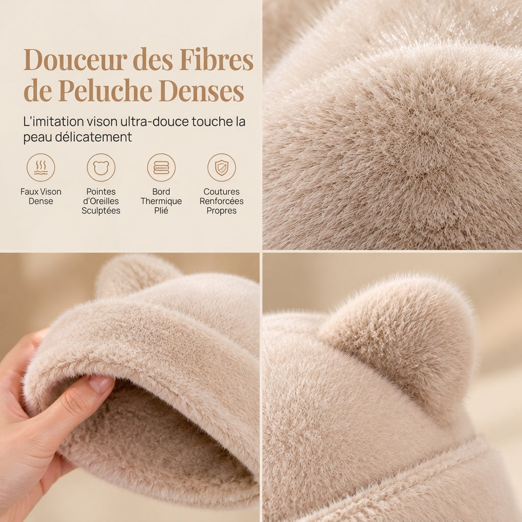 Bonnet d'hiver en fausse fourrure de vison pelucheuse pour femme avec oreilles d'ourson mignonnes - Bonnet chaud pour temps froid