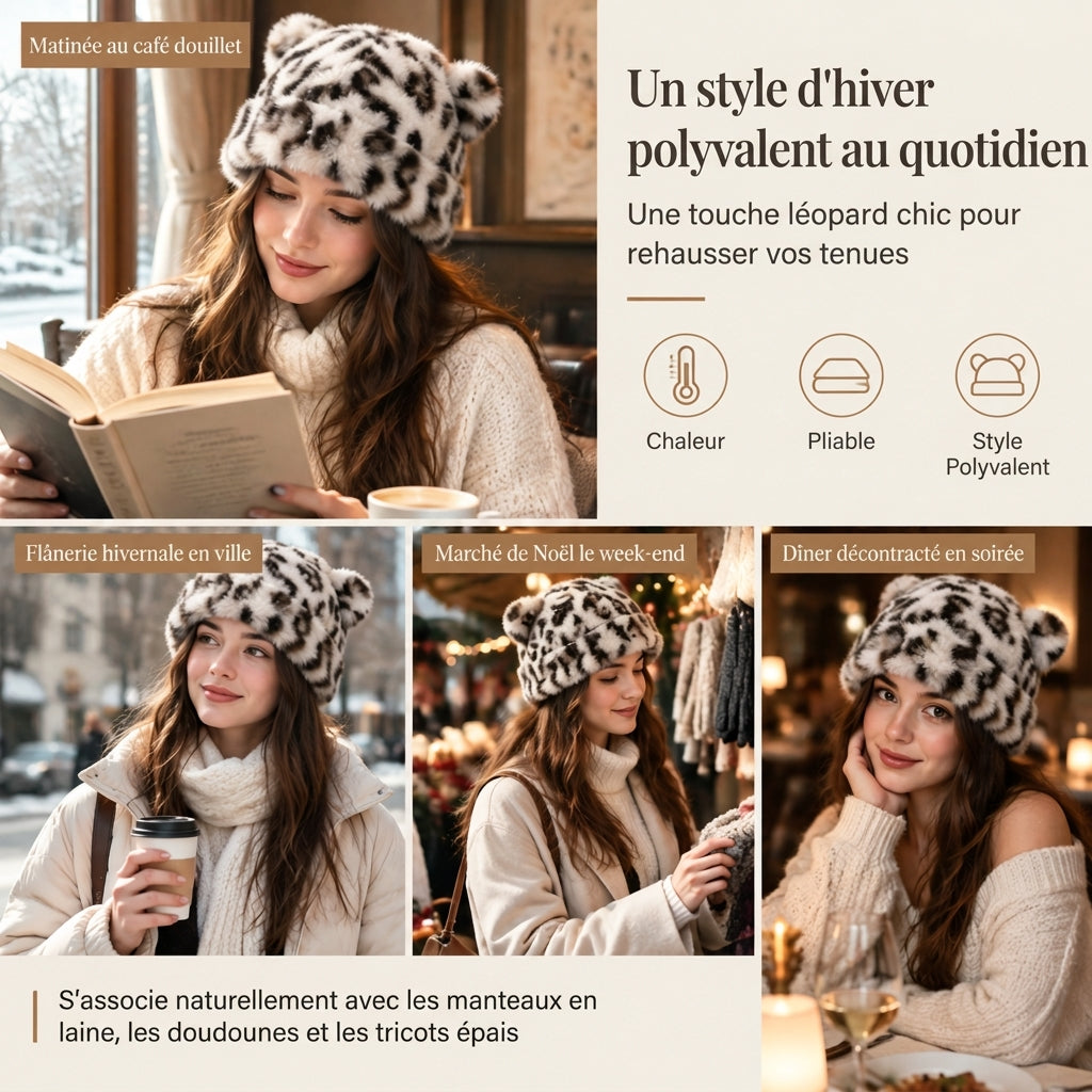 Bonnet d'hiver en fausse fourrure de vison pelucheuse pour femme avec oreilles d'ourson mignonnes - Bonnet chaud pour temps froid