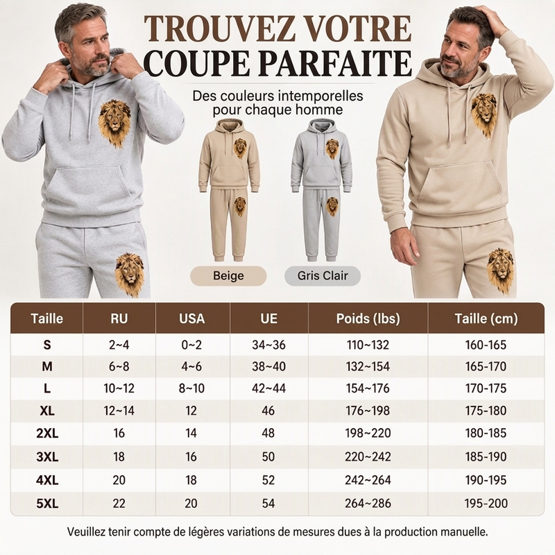 Ensemble pull à capuche et pantalon de survêtement à motif lion pour homme