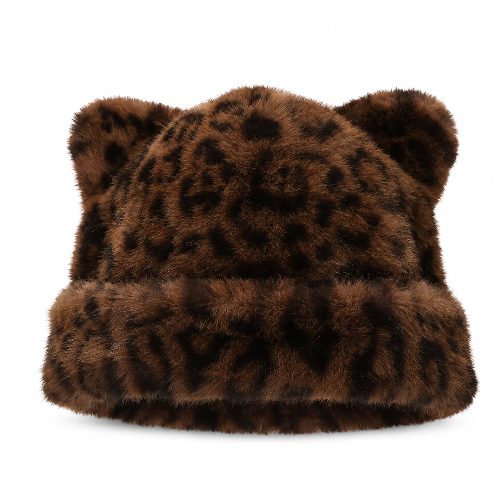 Bonnet d'hiver en fausse fourrure de vison pelucheuse pour femme avec oreilles d'ourson mignonnes - Bonnet chaud pour temps froid