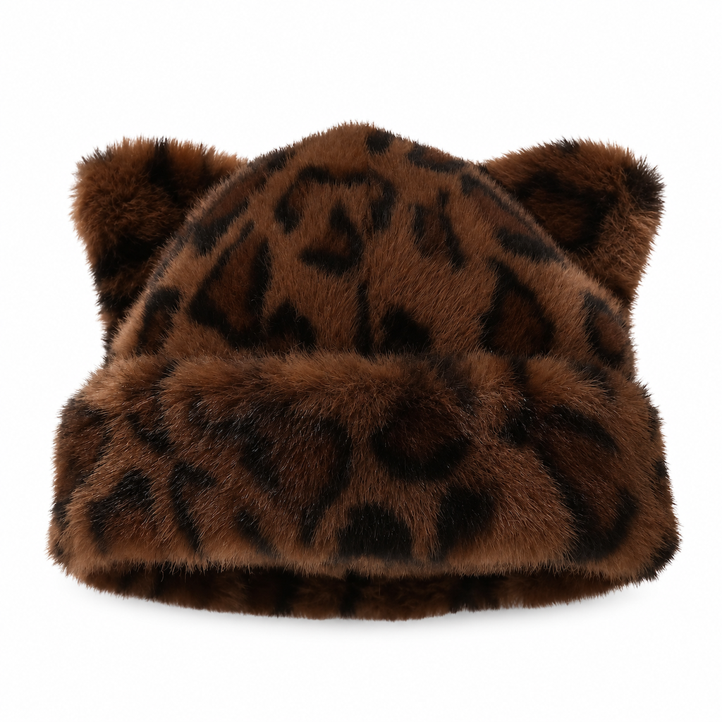 Bonnet d'hiver en fausse fourrure de vison pelucheuse pour femme avec oreilles d'ourson mignonnes - Bonnet chaud pour temps froid