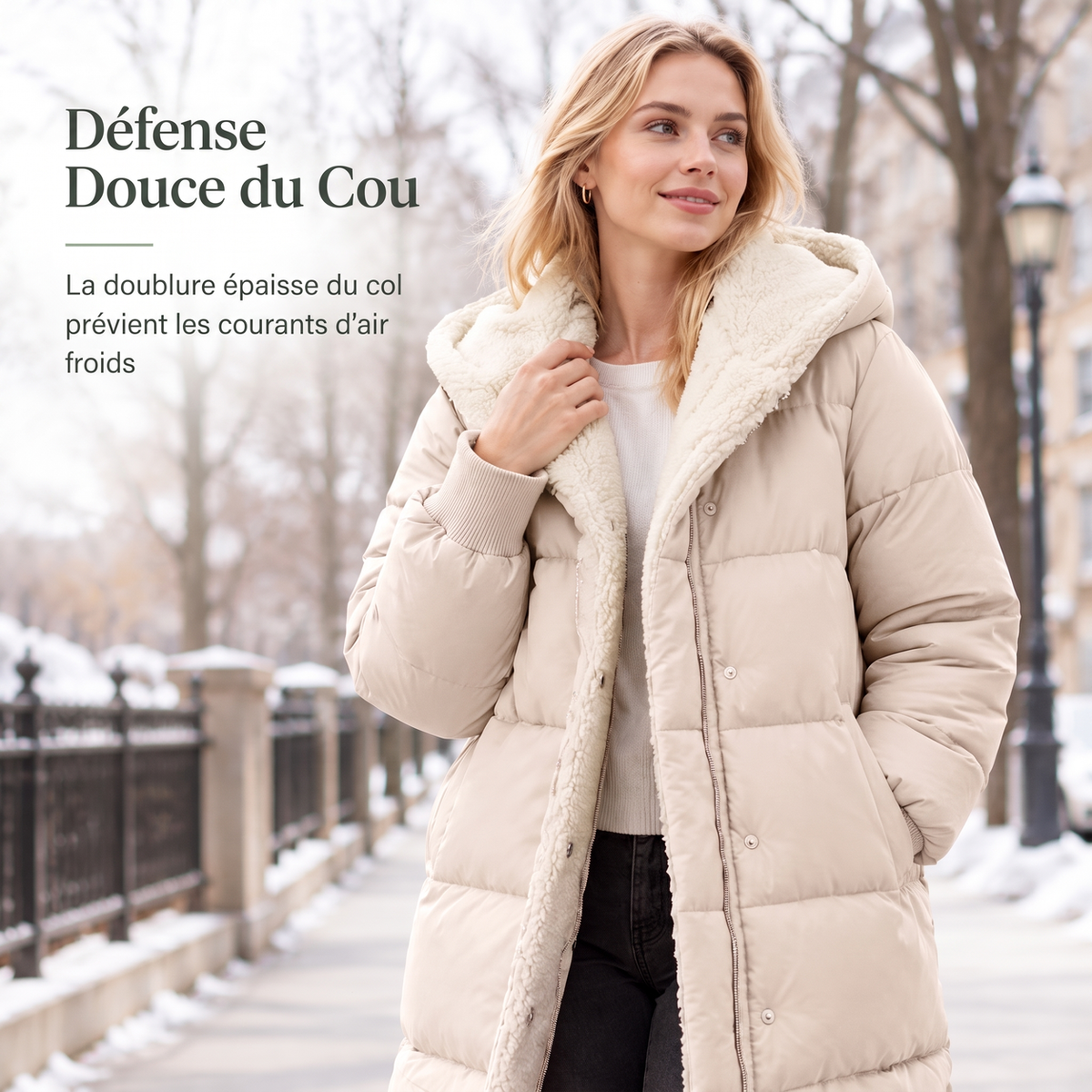 Manteau cardigan slim à manches longues, à capuche et double face de couleur unie