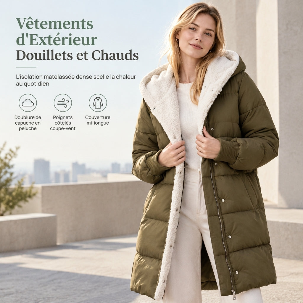 Manteau cardigan slim à manches longues, à capuche et double face de couleur unie