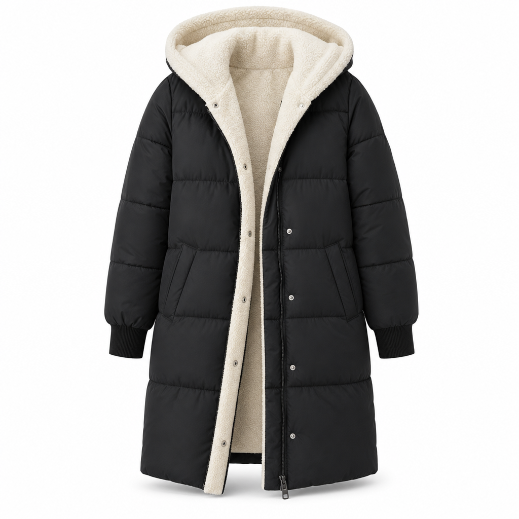Manteau cardigan slim à manches longues, à capuche et double face de couleur unie