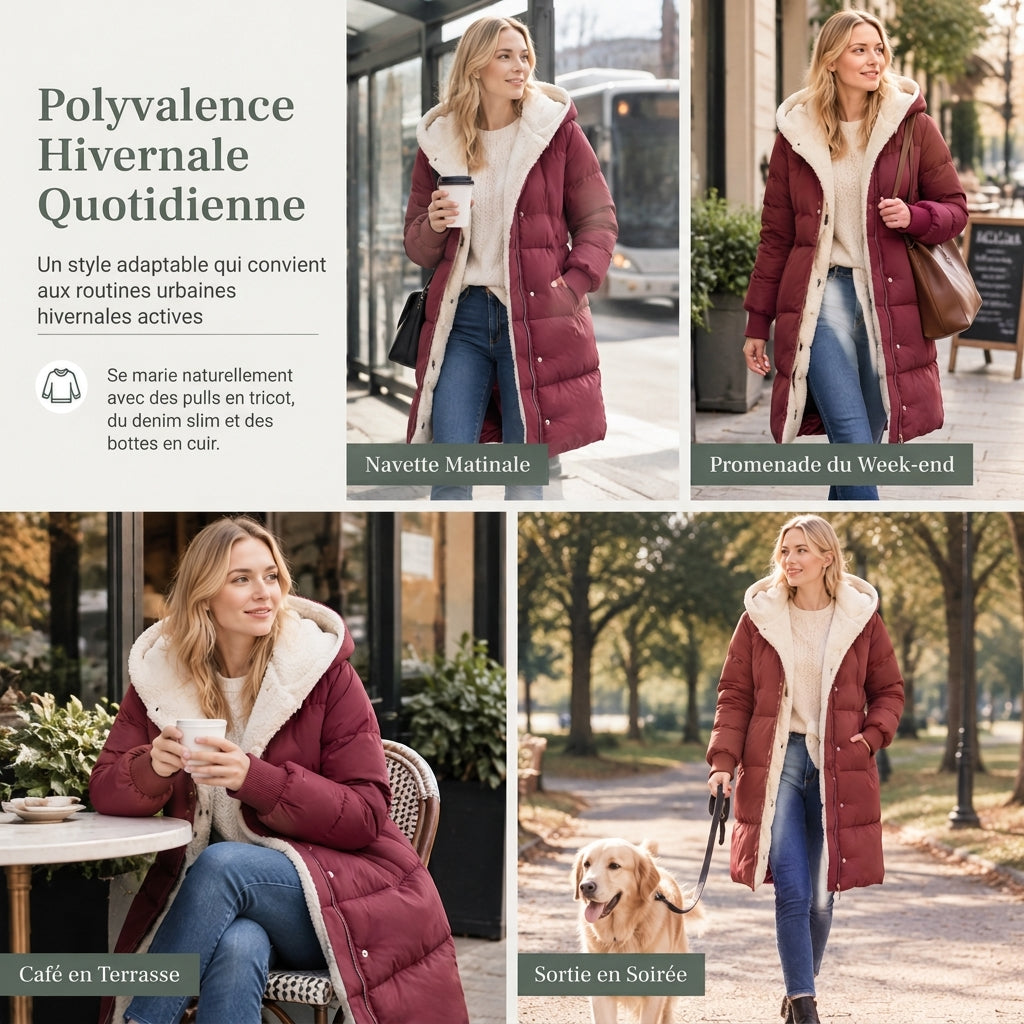 Manteau cardigan slim à manches longues, à capuche et double face de couleur unie