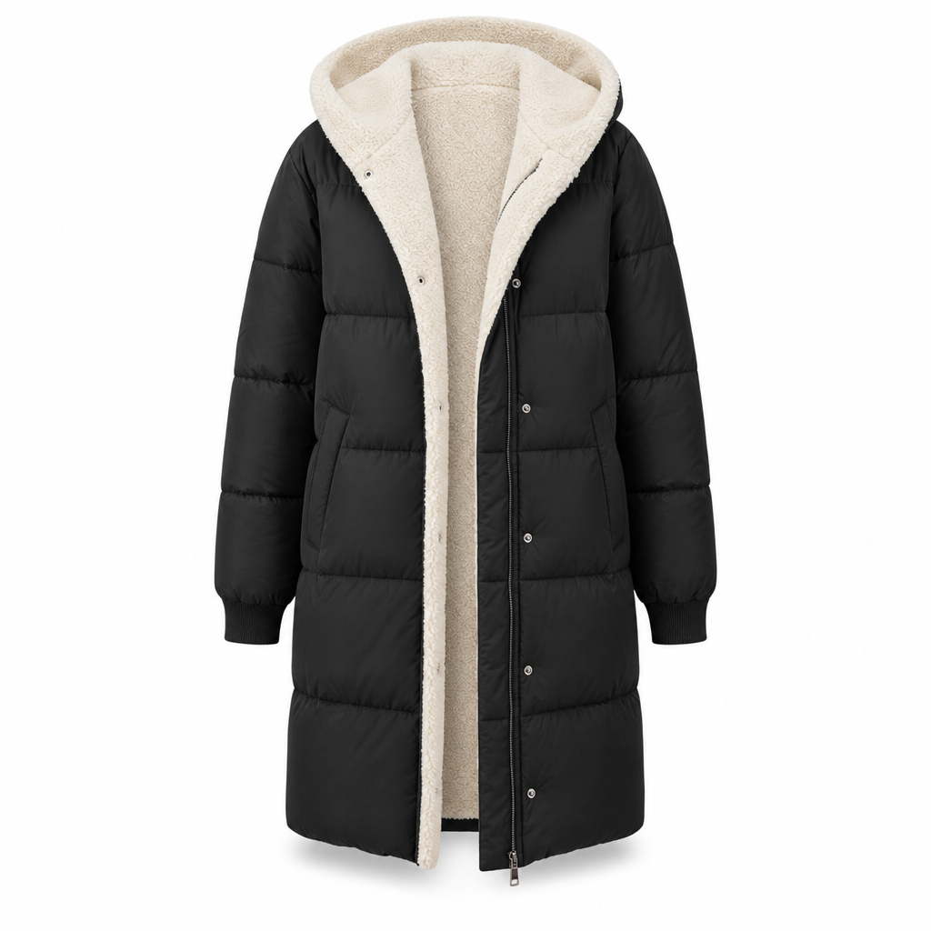 Manteau cardigan slim à manches longues, à capuche et double face de couleur unie
