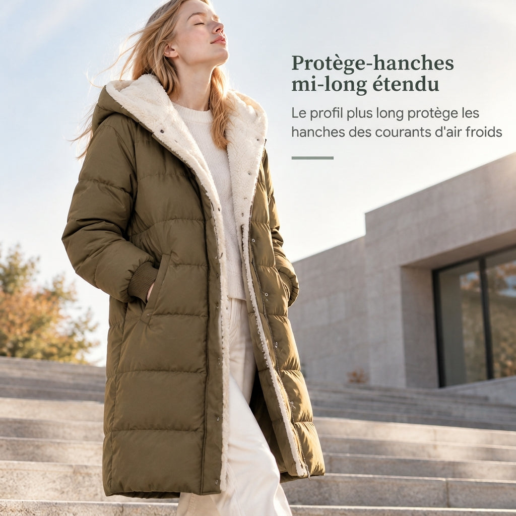 Manteau cardigan slim à manches longues, à capuche et double face de couleur unie