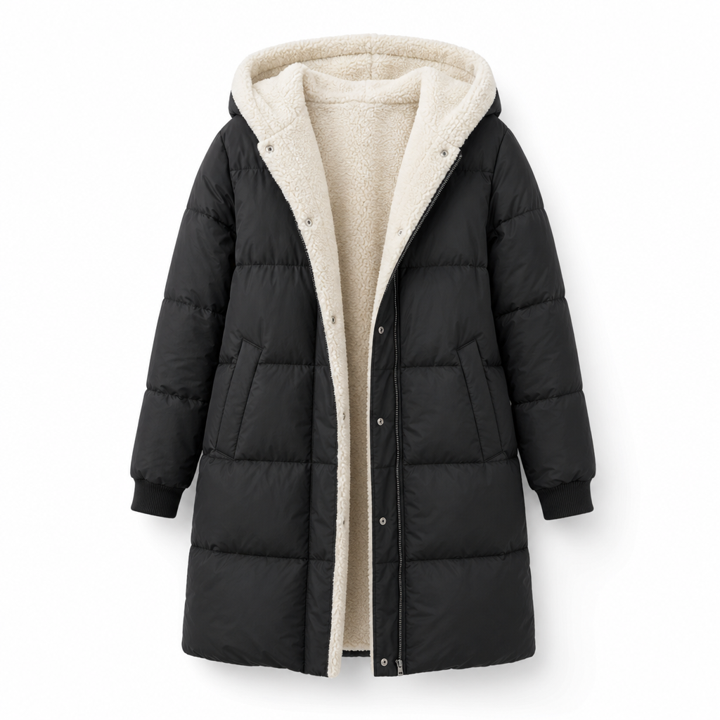 Manteau cardigan slim à manches longues, à capuche et double face de couleur unie