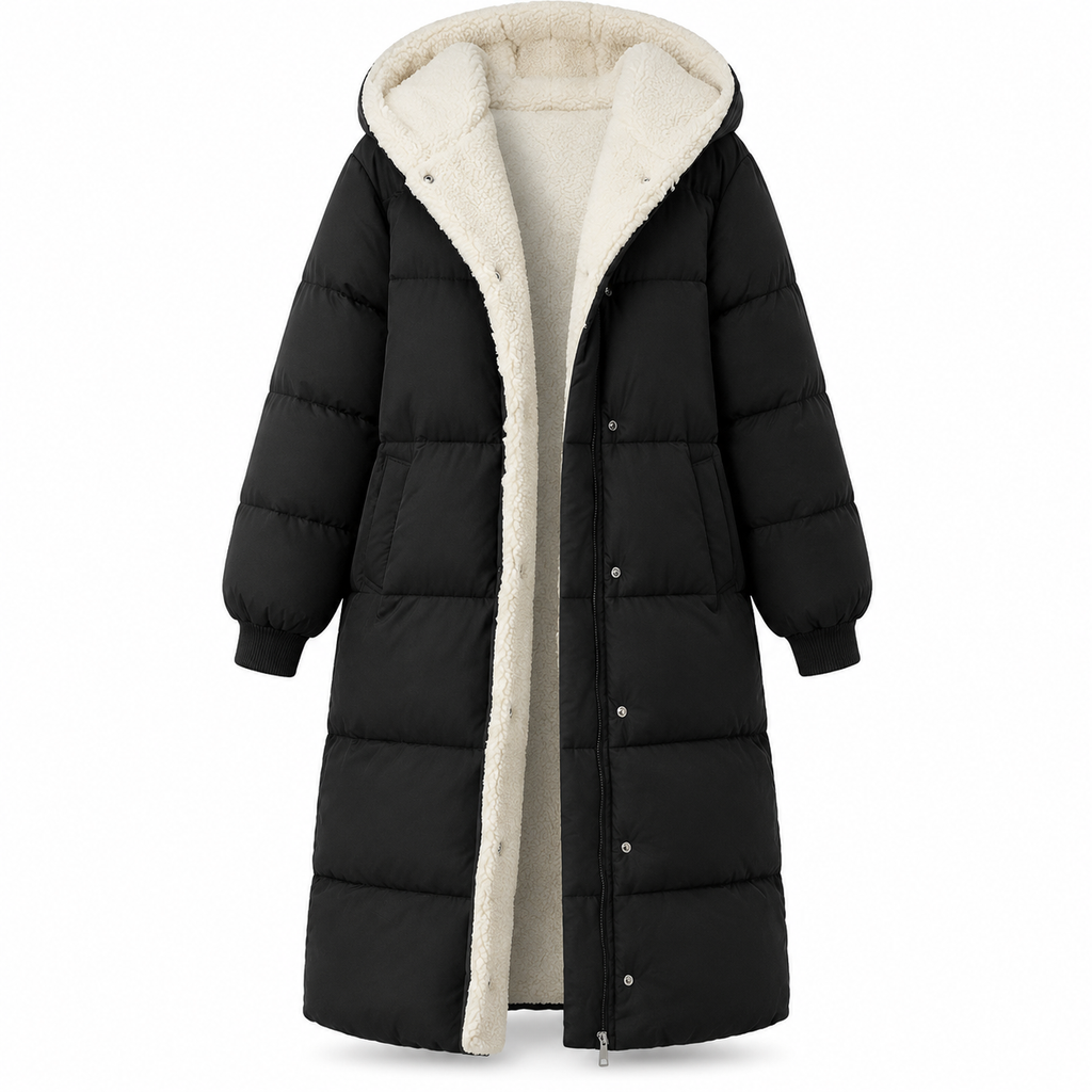 Manteau cardigan slim à manches longues, à capuche et double face de couleur unie