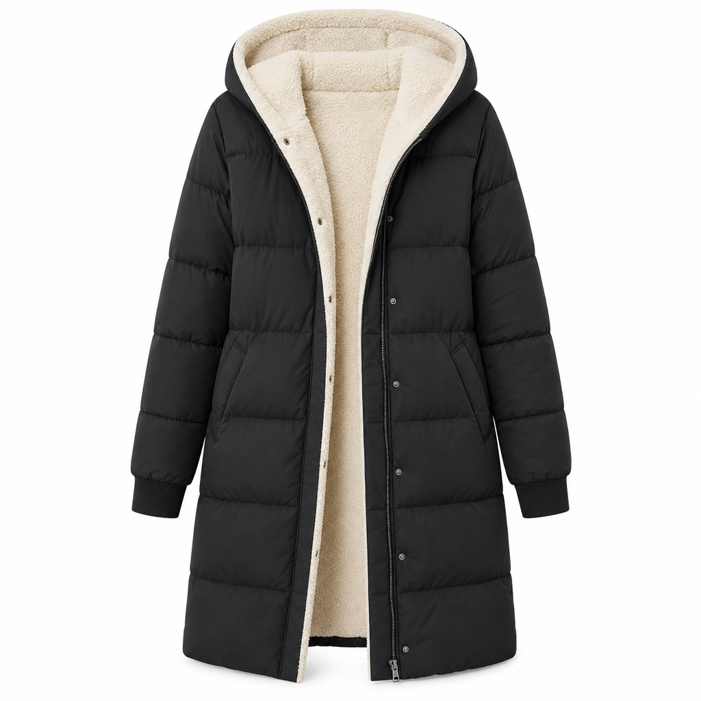 Manteau cardigan slim à manches longues, à capuche et double face de couleur unie