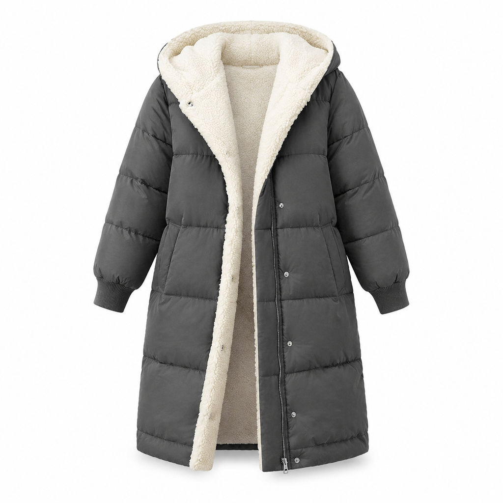 Manteau cardigan slim à manches longues, à capuche et double face de couleur unie