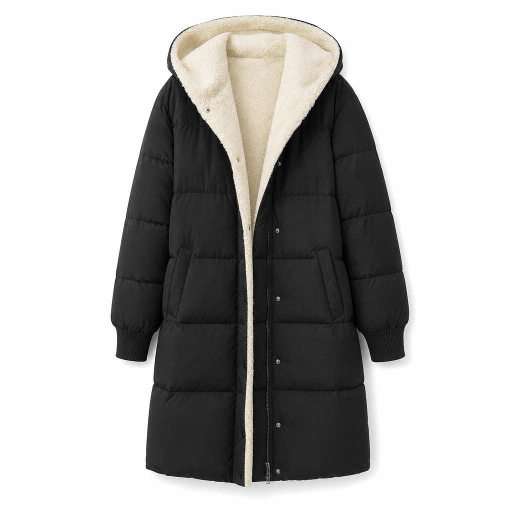Manteau cardigan slim à manches longues, à capuche et double face de couleur unie