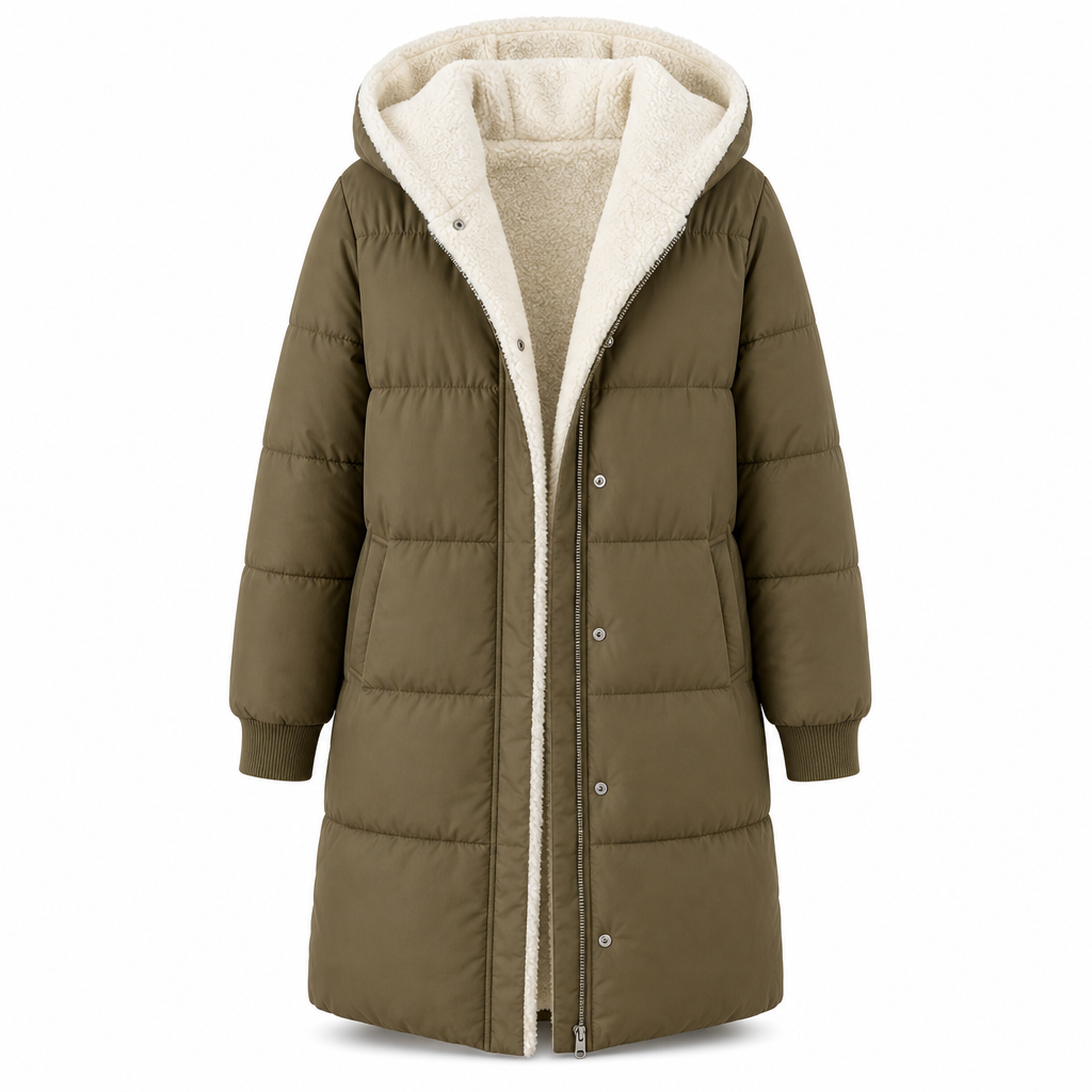 Manteau cardigan slim à manches longues, à capuche et double face de couleur unie