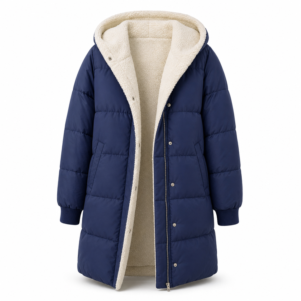 Manteau cardigan slim à manches longues, à capuche et double face de couleur unie