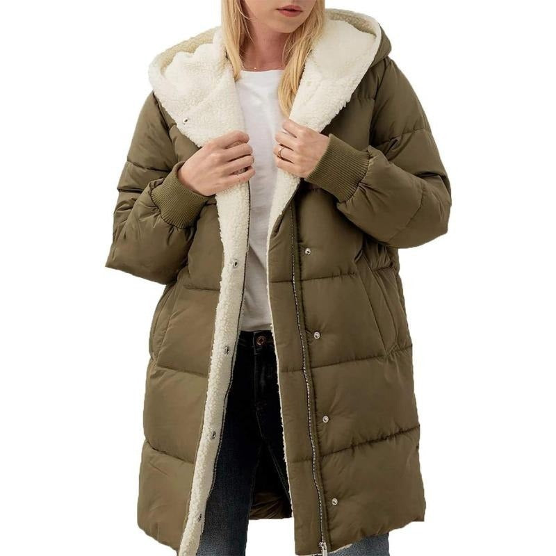 Manteau cardigan slim à manches longues, à capuche et double face de couleur unie