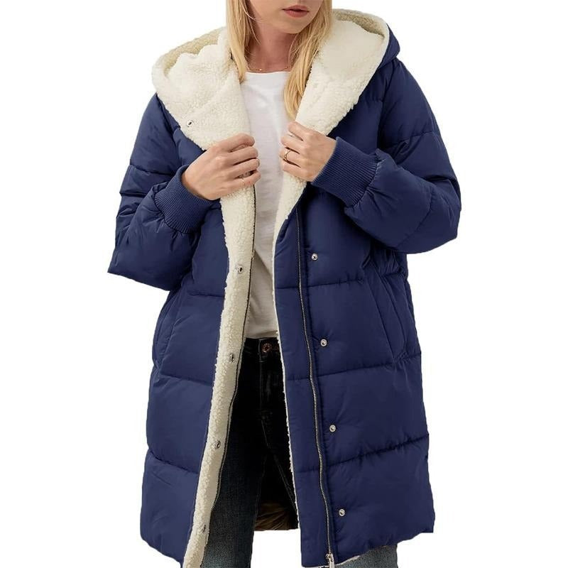 Manteau cardigan slim à manches longues, à capuche et double face de couleur unie