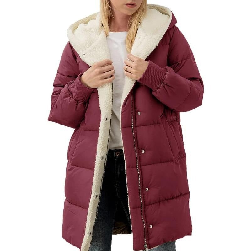 Manteau cardigan slim à manches longues, à capuche et double face de couleur unie