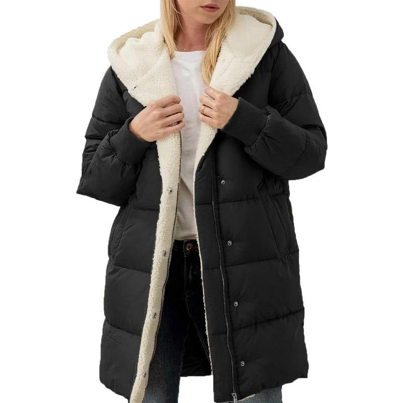 Manteau cardigan slim à manches longues, à capuche et double face de couleur unie