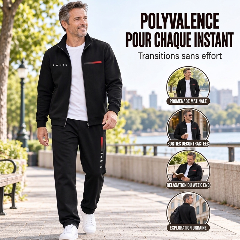 Ensemble blouson à zip imprimé et pantalon de ville pour homme