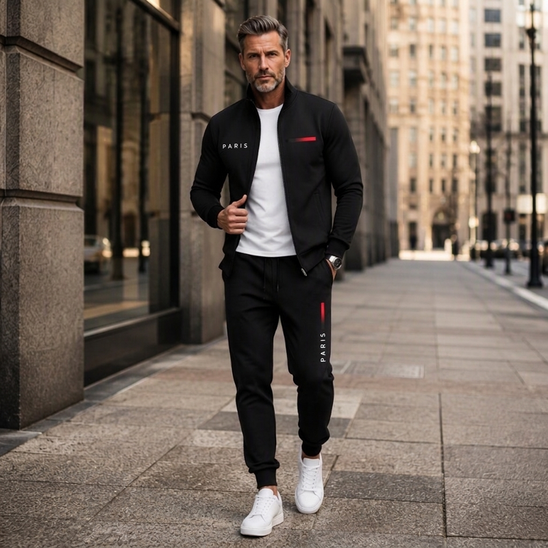 Ensemble blouson à zip imprimé et pantalon de ville pour homme