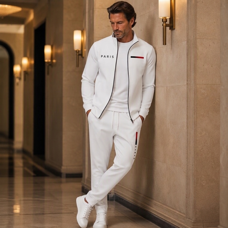 Ensemble blouson à zip imprimé et pantalon de ville pour homme