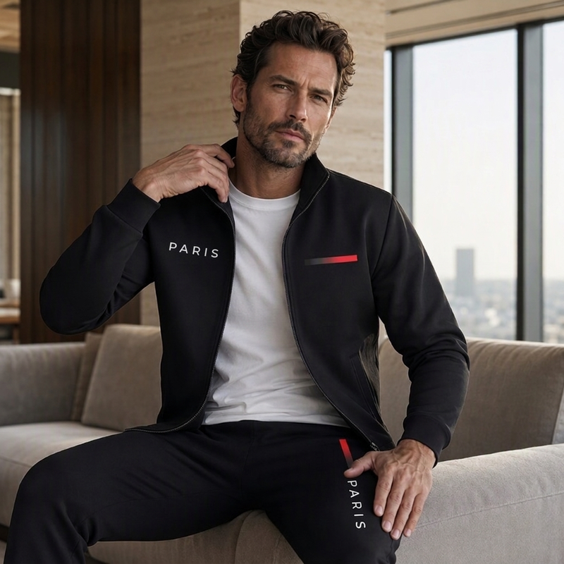 Ensemble blouson à zip imprimé et pantalon de ville pour homme