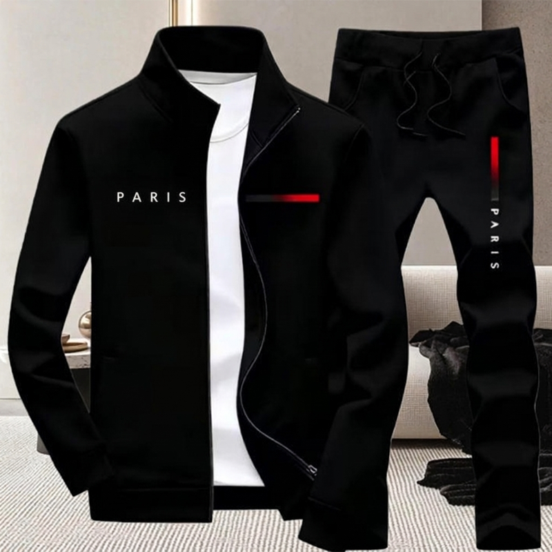 Ensemble blouson à zip imprimé et pantalon de ville pour homme