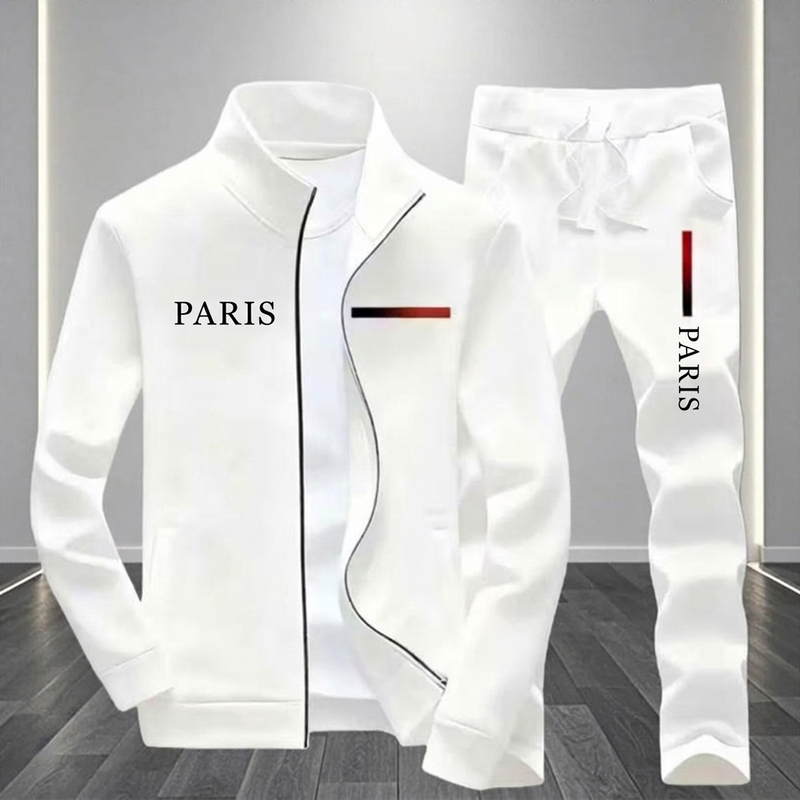 Ensemble blouson à zip imprimé et pantalon de ville pour homme