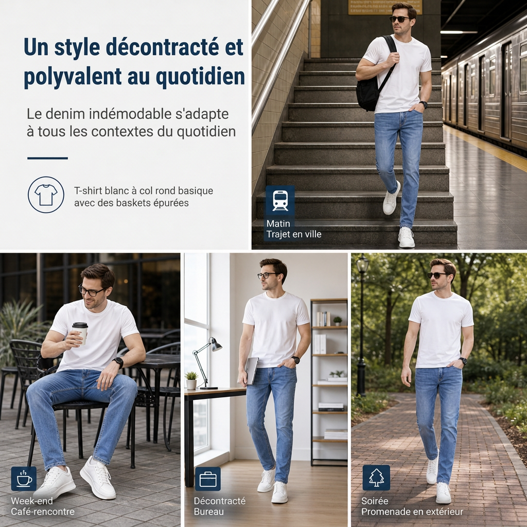 Jeans extensibles slim fit pour homme, pantalon en denim décontracté à taille mi-haute