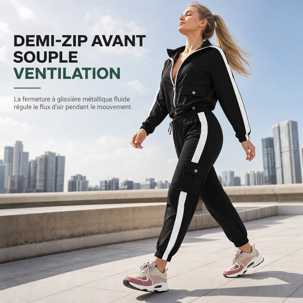 Ensemble décontracté 2 pièces pour femme : sweat à capuche zippé à manches longues et pantalon cargo jogger avec poches