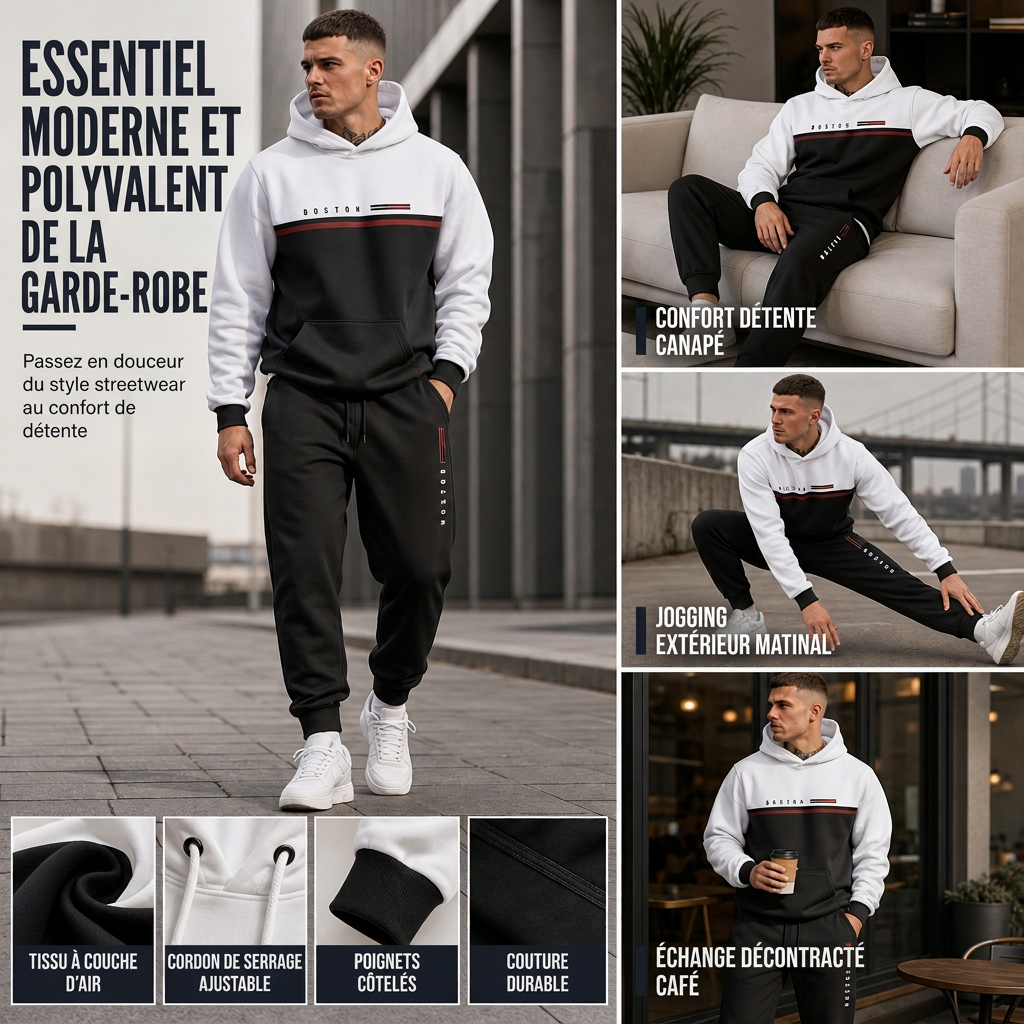 Ensemble de survêtement à capuche imprimé pour homme