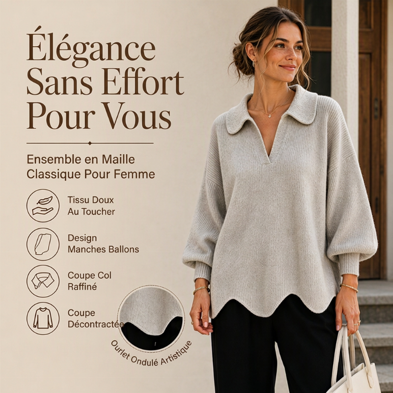 Pull élégant pour femmes avec col en V et manches lanterne