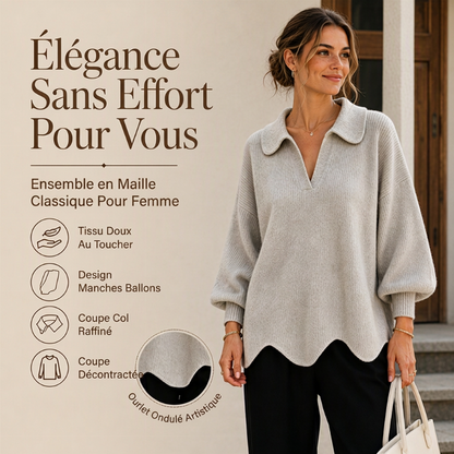Pull élégant pour femmes avec col en V et manches lanterne
