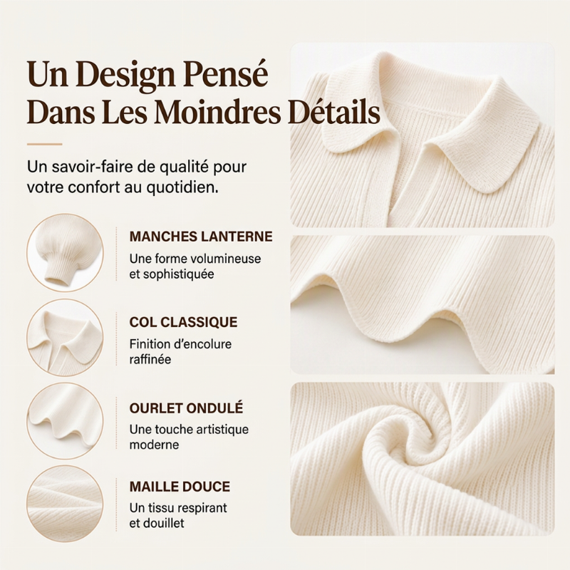Pull élégant pour femmes avec col en V et manches lanterne