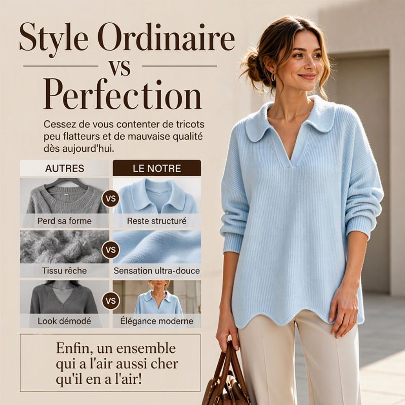 Pull élégant pour femmes avec col en V et manches lanterne