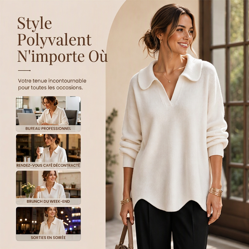 Pull élégant pour femmes avec col en V et manches lanterne